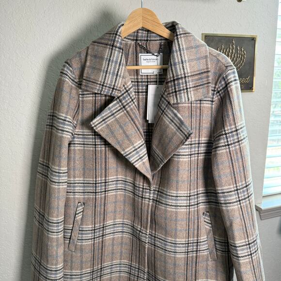 Women's Belle & Bloom Brown, Black, Blue Plaid Snap Front Coat Size L NEW - Picture 9 of 10